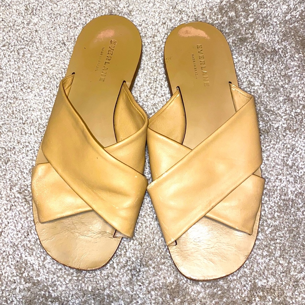 Everlane The Day Crossover Taupe Leather Slide Sandals Women’s 7.5